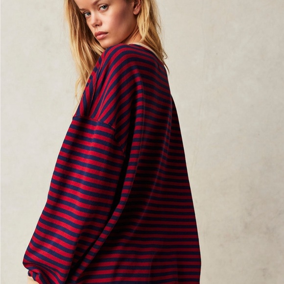 Free People Classic Striped Oversized Crewneck - Picture 2 of 3